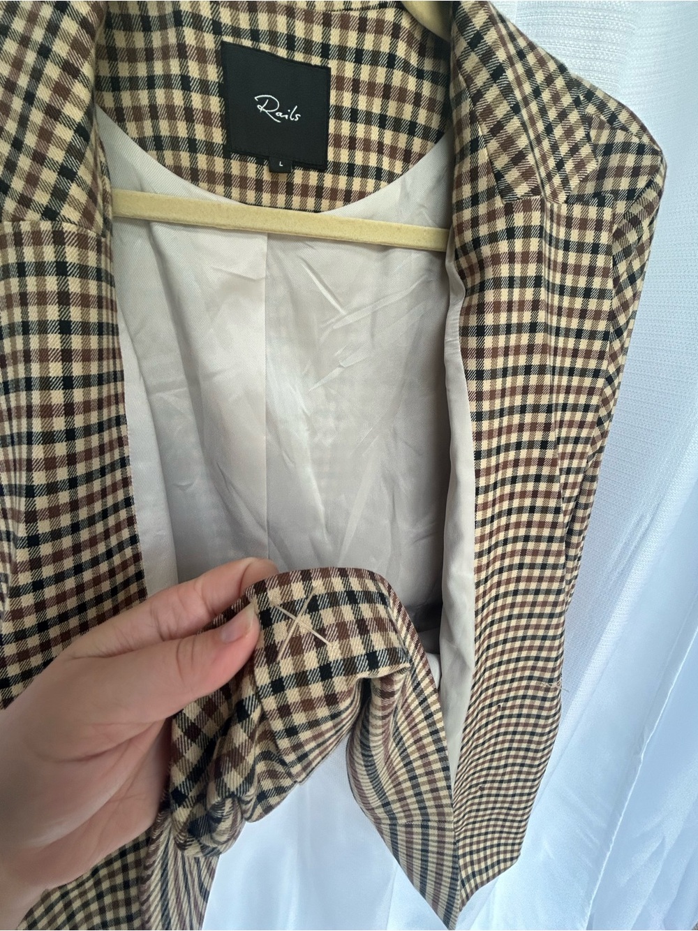 Rails - Chelsea Cafe Check - Beige and Brown Checked Double-Breasted Blazer - Picture 8 of 16